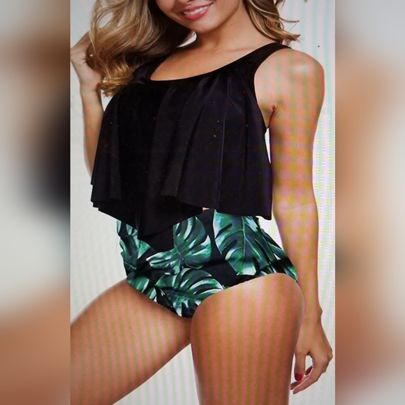 NWT HIGH WAISTED RUFFLE FLOUNCE DOUBLE STRAP TOP 2 PIECE SWIM BATHING SU… - Picture 5 of 11